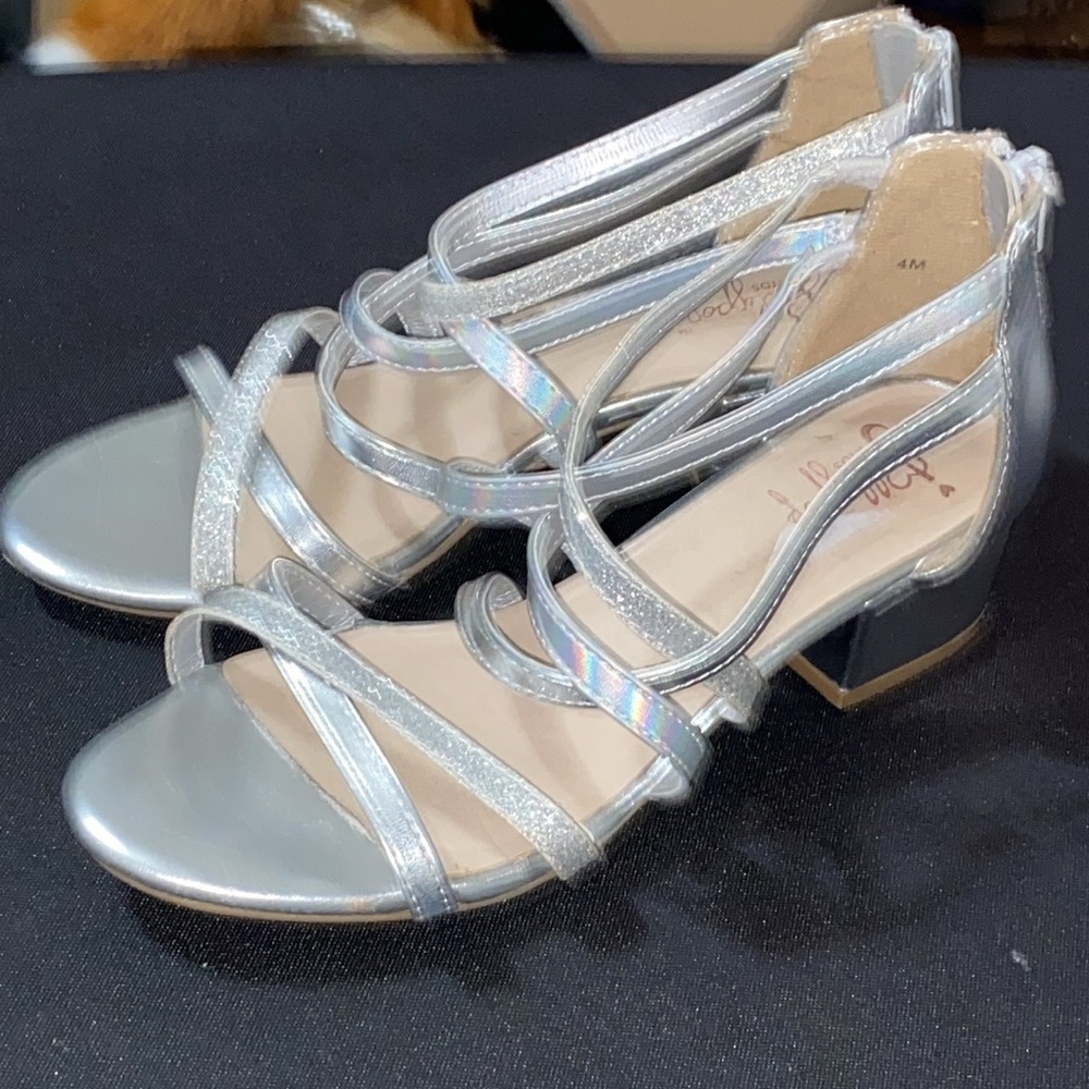 JELLYPOP FOR KIDS FIRLS SIZE 4M Silver Strappy Sandals BACK‎ ANKLE ZIPPER CLEAN - Picture 8 of 9